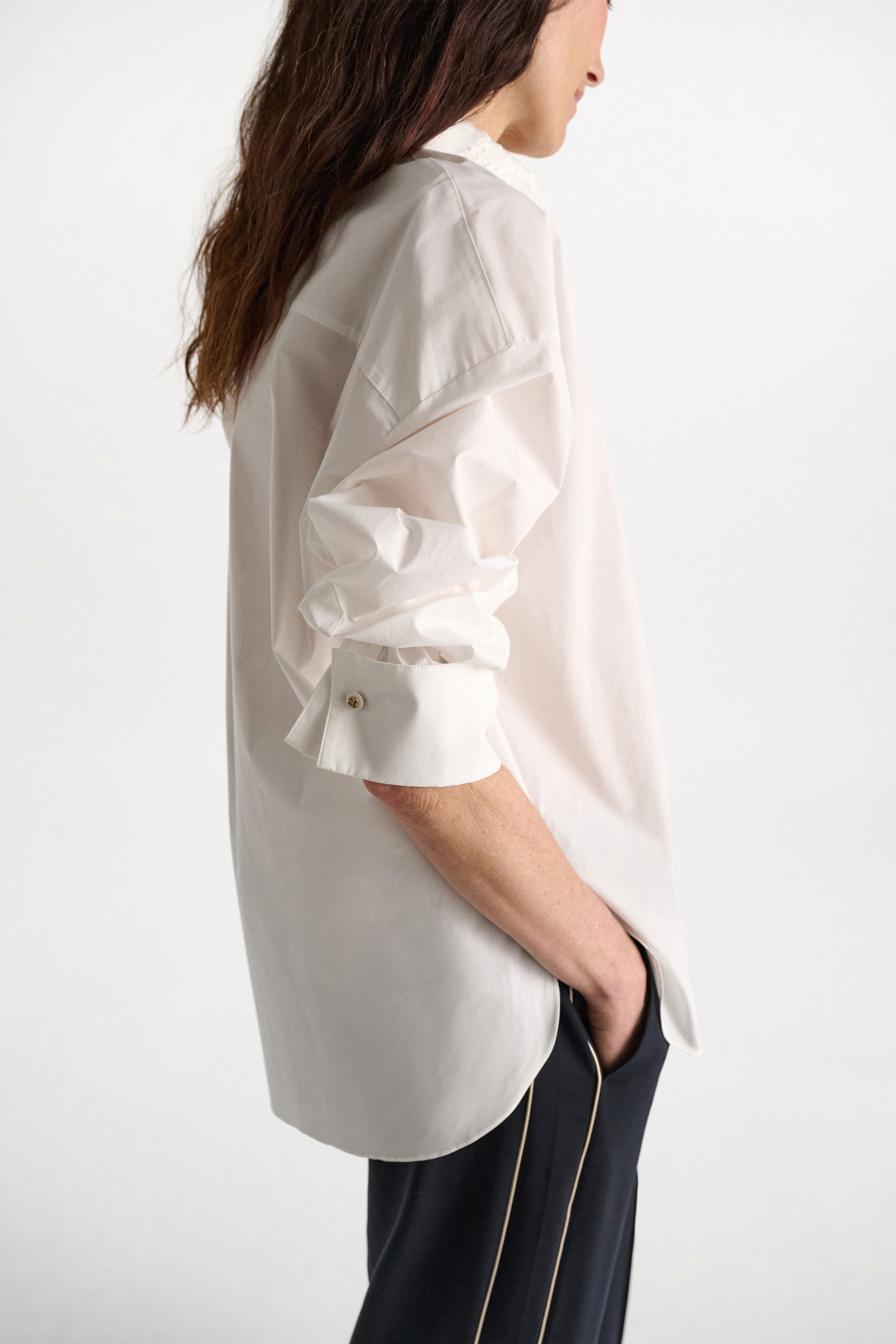 Dorothee Schumacher Cotton poplin shirt with floral collar pure white